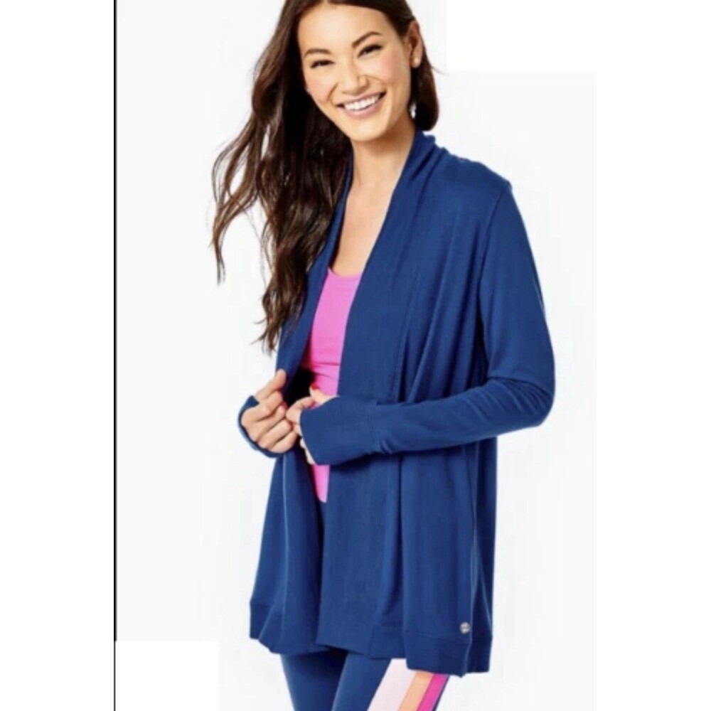 Lilly Pulitzer Luxletic Elena Wrap Cardigan in Oyster Bay Navy Size XXL NWT